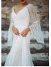 Sheer Bell Sleeve Ivory Lace Keyhole Back Wedding Dress